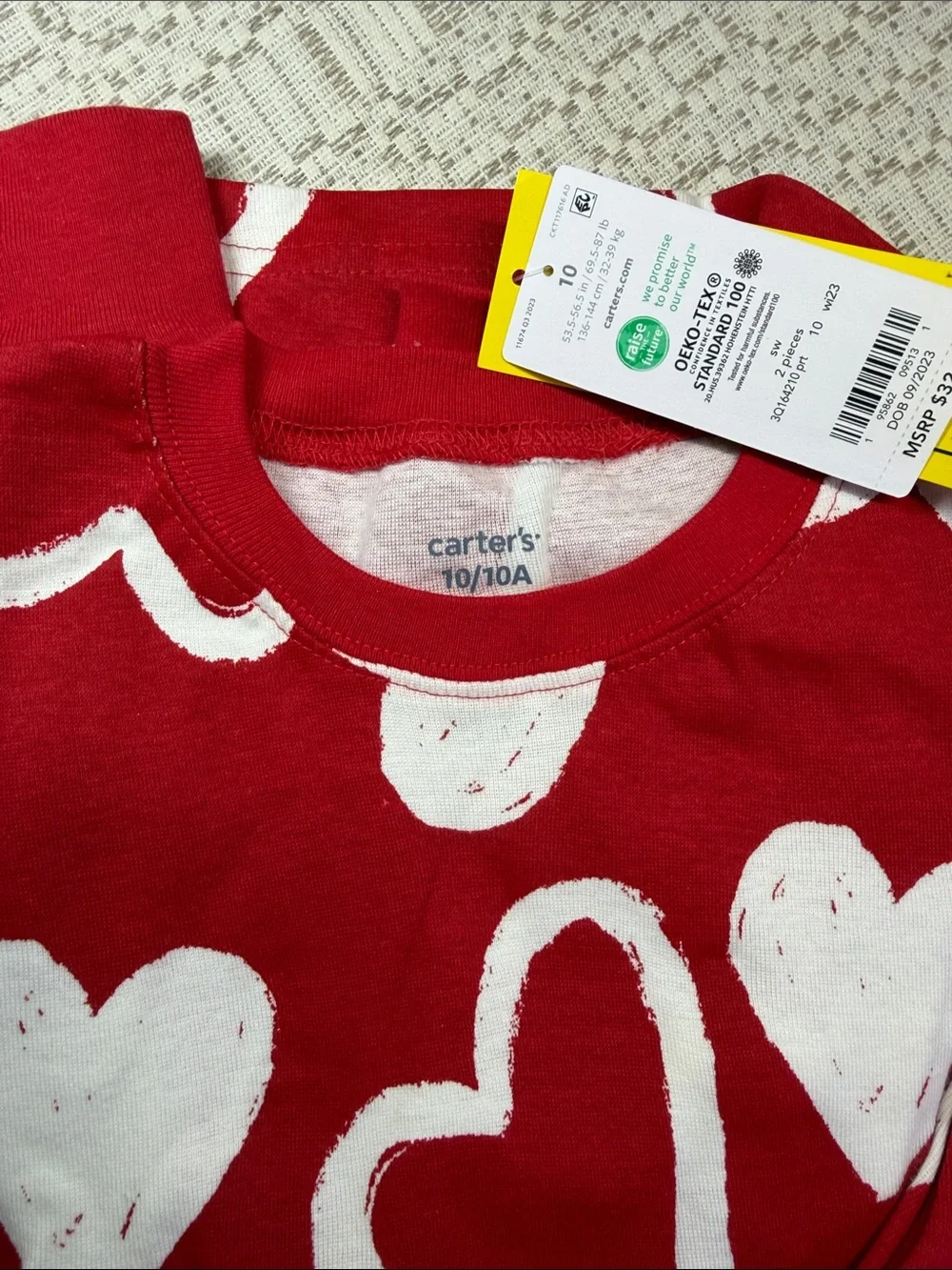 Girl’s Carter's Red Pajama Set with White Heart Print